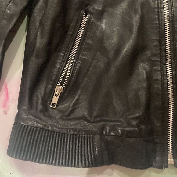 Mango Genuine Leather Collection Womens Size XS Black Moto Jacket - Picture 5 of 6